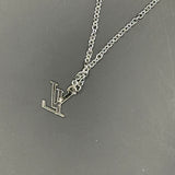 Silver LV Charm on White-Gold-Filled Chain Necklace