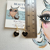 Black Heart Dior Zipper Pull Earrings - Gold
