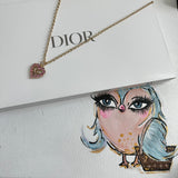 Pink Blingy Heart Dior Pendant on Gold-Filled Link Chain Necklace