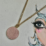 Large Pale Pink LV Trunks & Bags Zipper Pull on Gold-Filled Cuban Chain