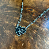 Prada Heart Bag Tag Necklace - Black/Silver on WHITE Gold-Filled Paperclip Chain