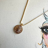 Round Gold LV Pendant Necklace on Gold-Filled Box Chain