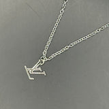 Silver LV Charm on White-Gold-Filled Chain Necklace