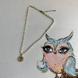 Pearl LV Zipper Pull on Pearl/Paperclip Chain Necklace