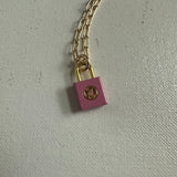 Upcycled LV Lock Charm Necklace in Pink