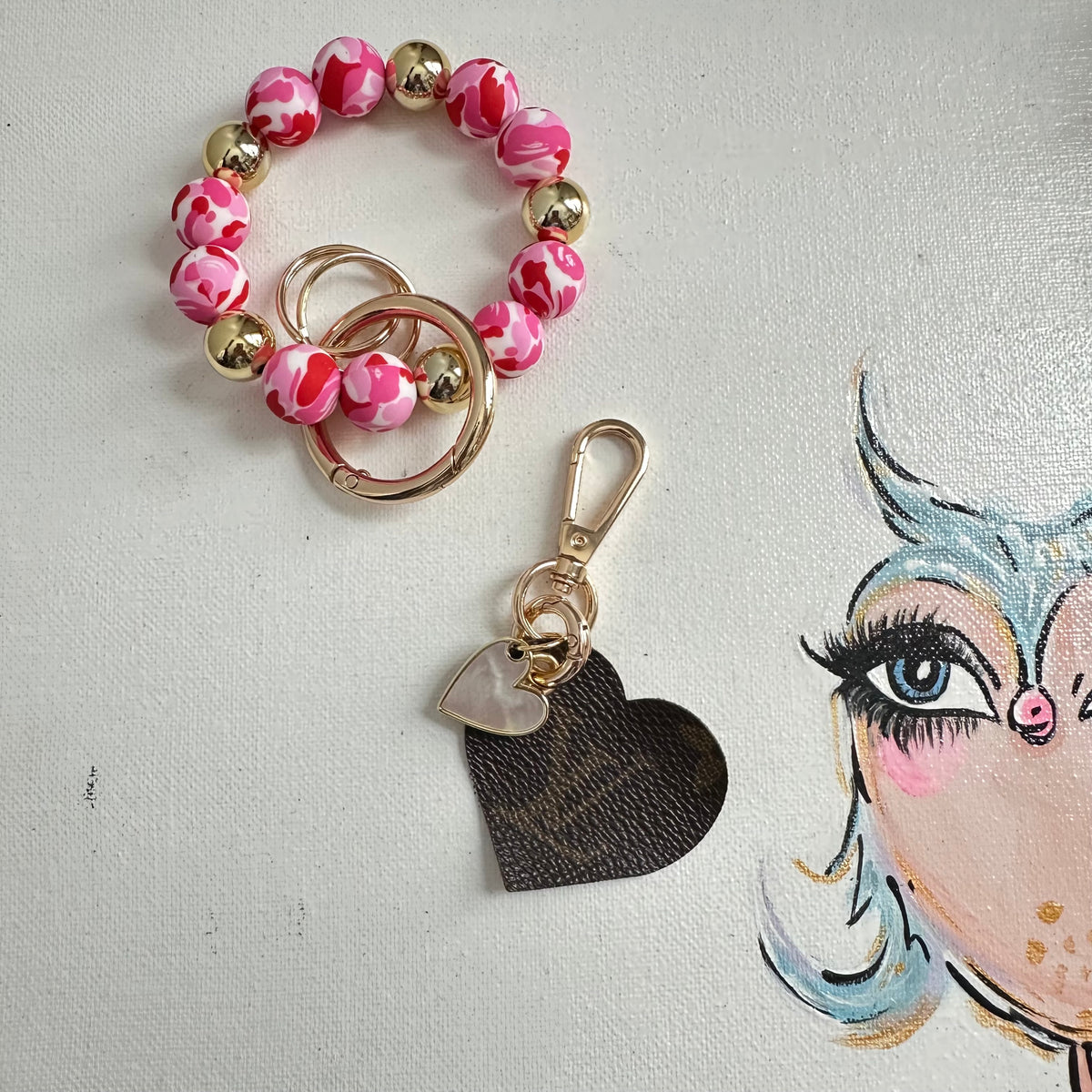 LV Monogram Heart Beaded Bracelet Wristlet Keychain – Beauty Bird