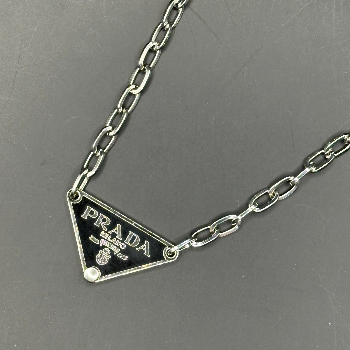 Prada Bag Tag Necklace - Black on White-Gold Link Chain – Beauty