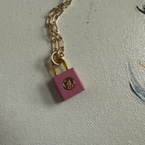Upcycled LV Lock Charm Necklace in Pink