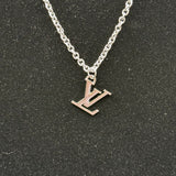Silver LV Charm on White-Gold-Filled Chain Necklace