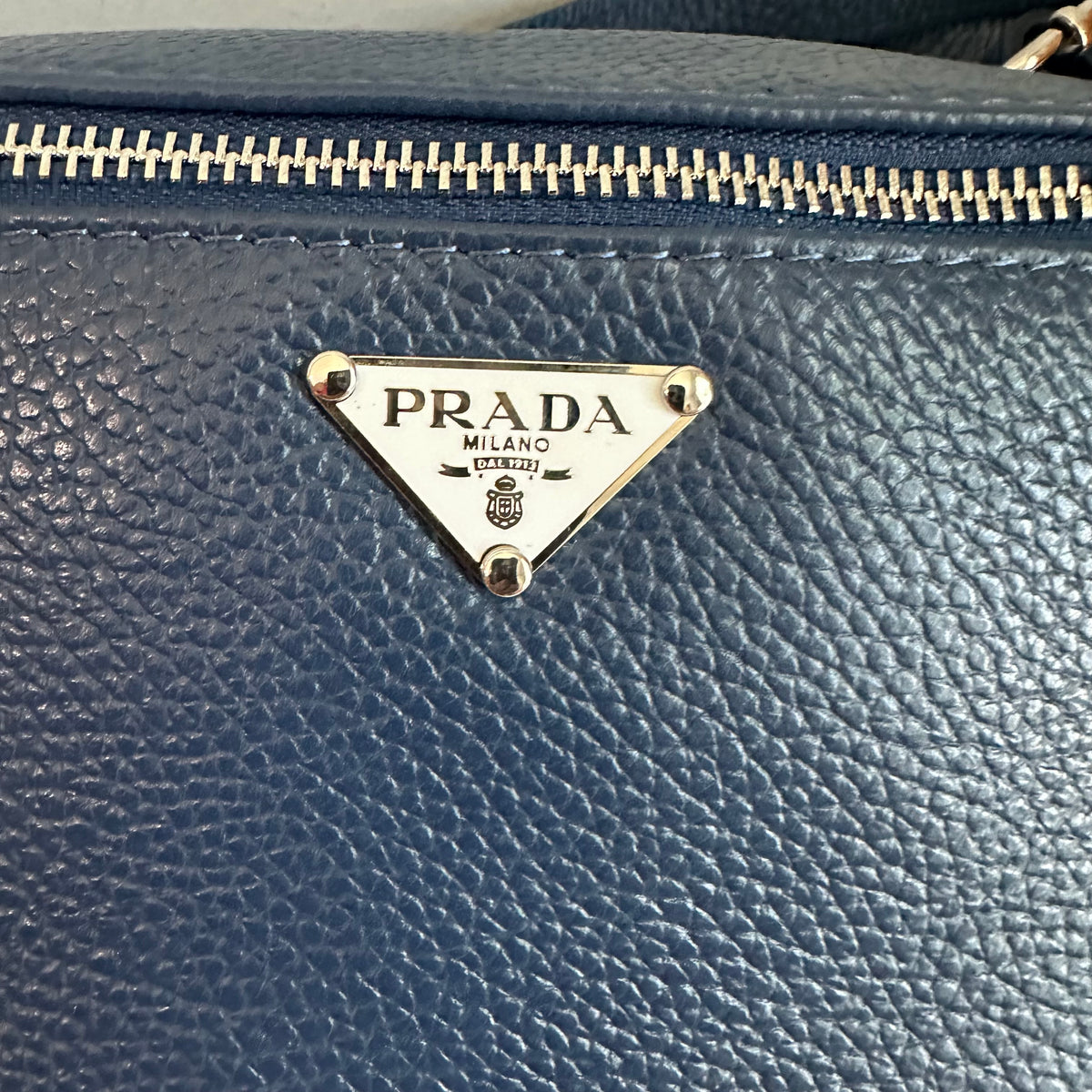 Navy Leather Prada Tag Sling/Fanny Pack Bag Silver (larger