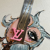 Pink Resin LV Pendant Necklace on Gold-Filled Chain