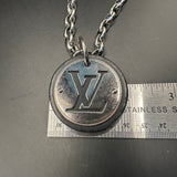 Upcycled LV Black/Silver Charm Necklace on White Gold Filled Chain
