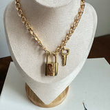 Key to My Heart Necklace - Upcycled LV Padlock on Gold-Filled Chain