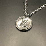 Upcycled LV Black/Silver Charm Necklace on White Gold Filled Chain