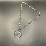 Upcycled LV Black/Silver Charm Necklace on White Gold Filled Chain