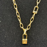 Louis Vuitton LV Lock Charm on Gold-Filled Paperclip Chain