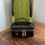 The Junco Crossbody/Clutch - Vintage Gucci Bamboo Cosmetic Bag in Black Leather