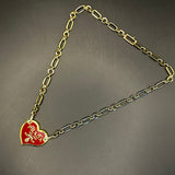 Prada Heart Bag Tag Necklace - Red/Gold on Gold-Filled Paperclip Chain