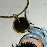 Round Gold LV Pendant Necklace on Gold-Filled Box Chain