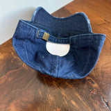 Upcycled LV Patch on Distressed Dark Denim Hat