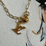 LV Charm Necklace on small GF Paperclip Link Chain