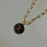 Black LV Trunks & Bags Zipper Pull on Gold-Filled Paperclip Chain