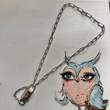 Key to My Heart Silver Padlock Necklace with White GF Paperclip Chain