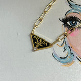 Prada Bag Tag Necklace - Black/Gold on Gold-Filled Paperclip Chain