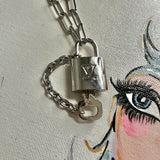 Key to My Heart Silver Padlock Necklace with White GF Paperclip Chain
