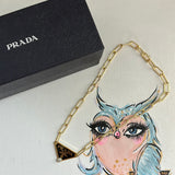 Prada Bag Tag Necklace - Black/Gold on Gold-Filled Paperclip Chain