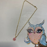 Pink LV Button Necklace - Gold-Filled Paperclip Chain