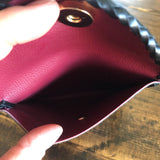 The Cardinal - Red inside Vintage Monogram Card Holder/Wallet/Keychain (Black Stitching)