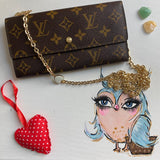 The Junco Wallet Crossbody - Vintage Monogram with Heart Chain