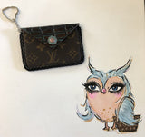 The Chickadee-Black/Turquoise Vintage Card Holder (Monogram Front)