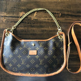 The Peacock - Vintage Monogram Hobo Crossbody - Vachetta and Brass