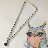 Black LV Button Necklace - Black and Gold Wire Wrapped Chain