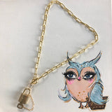 Key to My Heart Brass Padlock & Square Crystal on Paperclip Chain