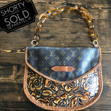 The Peacock Messenger - Vintage Monogram with Caramel Tooled Leather