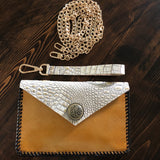The Wren - Gold Vernis Vintage Wristlet/Crossbody/Clutch Bag