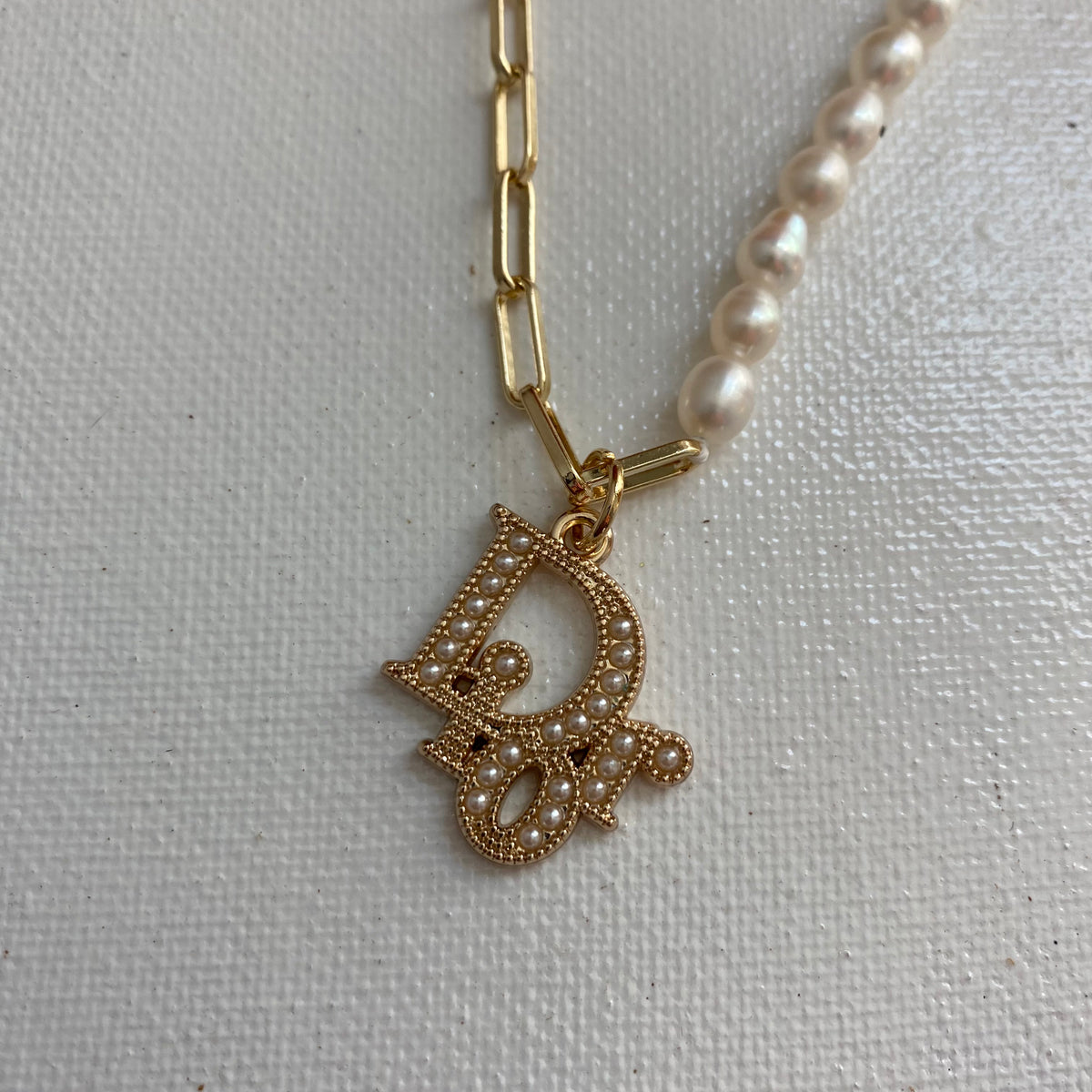 Dior Zipper Pull on Pearl/Paperclip Necklace Beauty Bird Vintage