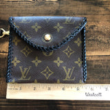 The Cardinal - Red inside Vintage Monogram Card Holder/Wallet/Keychain (Black Stitching)