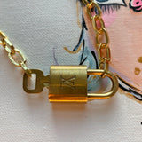 Key to My Heart Brass Padlock Necklace with GF Paperclip Chain