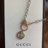 Silver GG Zipper Pull Necklace with fun Rose Gold Clasp