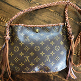 The Peacock - Vintage Monogram Hobo Crossbody in Caramel - Antique Brass Hardware