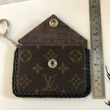 The Chickadee-Black/Turquoise Vintage Card Holder (Monogram Front)