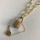 Key to My Heart Brass Padlock Necklace with GF Paperclip Chain