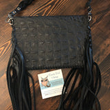 The Fringed Wren - Black Vintage Wristlet/Crossbody/Clutch Bag in Monogram