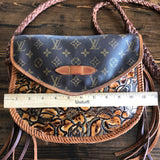 The Peacock Messenger - Vintage Monogram with Caramel Tooled Leather