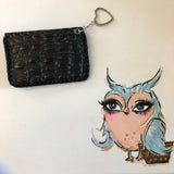 The Chickadee-Black/Turquoise Vintage Card Holder (Monogram Front)