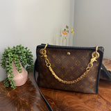 The Swan Crossbody - Vintage Monogram in Black with Brass Chain